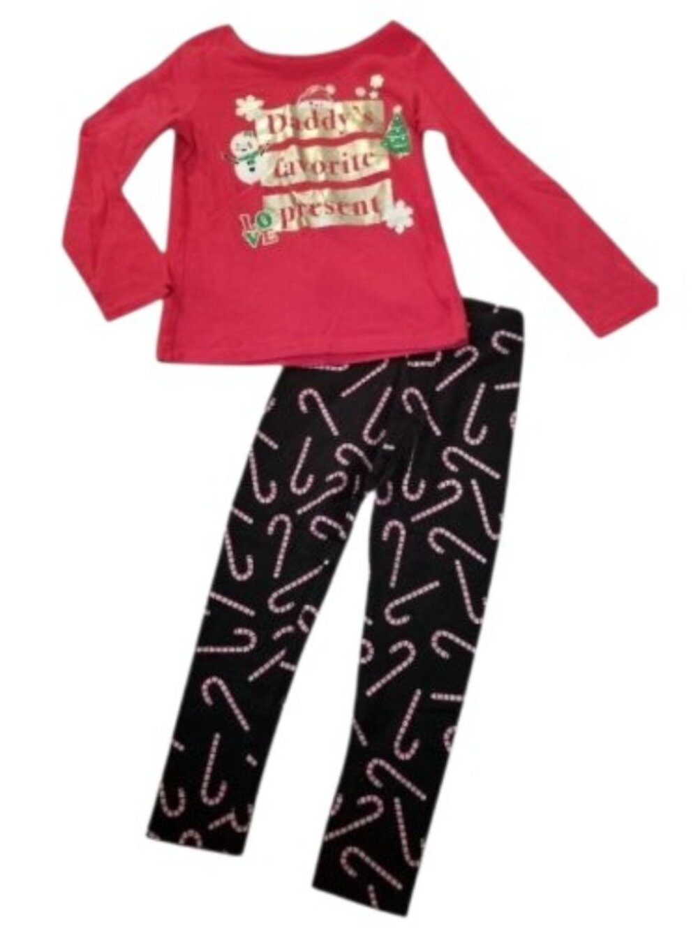 THE CHILDRENS PLACE Red Daddy’s Favorite Present Candy Cane Leggings Pant Set 4T